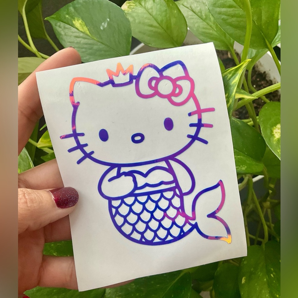 Mermaid Hello Kitty Vinyl Decal Sticker - 4 Inches - in Holo Blue